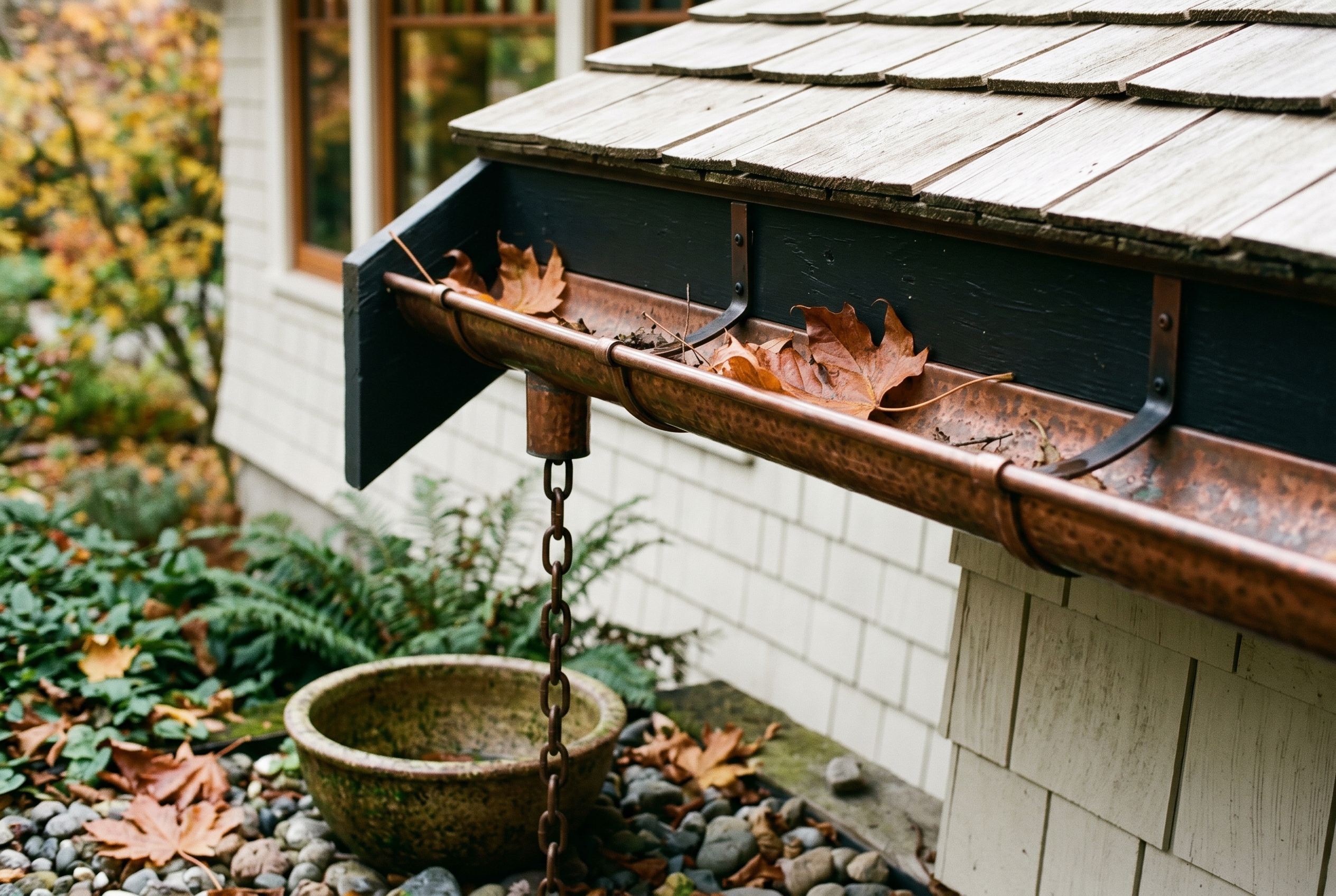 Copper half-round gutters · Phinney Ridge